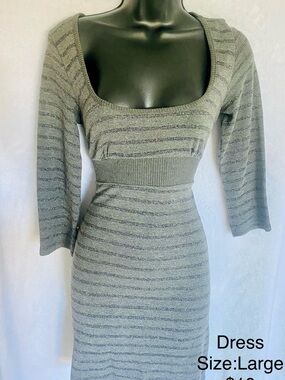 Women’s Striped Scoop Neck Knit Dress - Grey